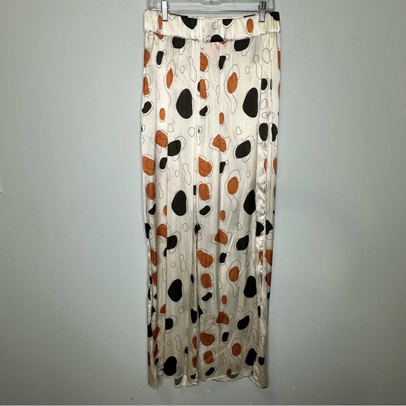 IZA A Monogram Lounge Collection Silk Blend White Printed Pants Size 12 - Picture 1 of 10